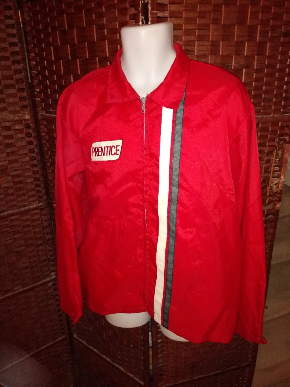 Vintage 70s 80s Nylon Racing Jacket Red XL Prentice